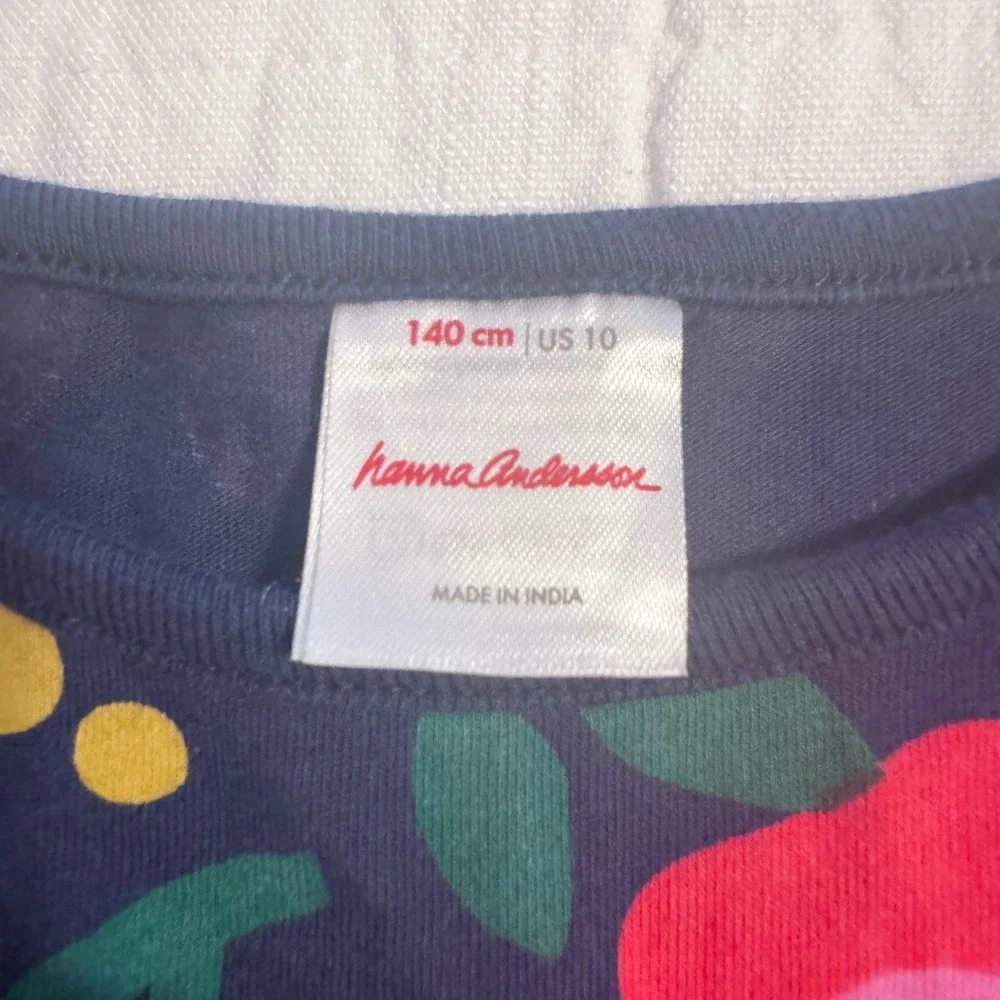 Hanna Andersson Girls Rosey Posey Floral Dress 140 US 10 Cotton Long Sleeve
